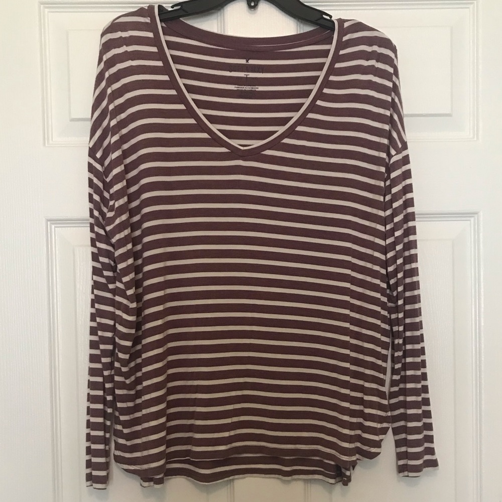 American Eagle purple/white stripe t shirt